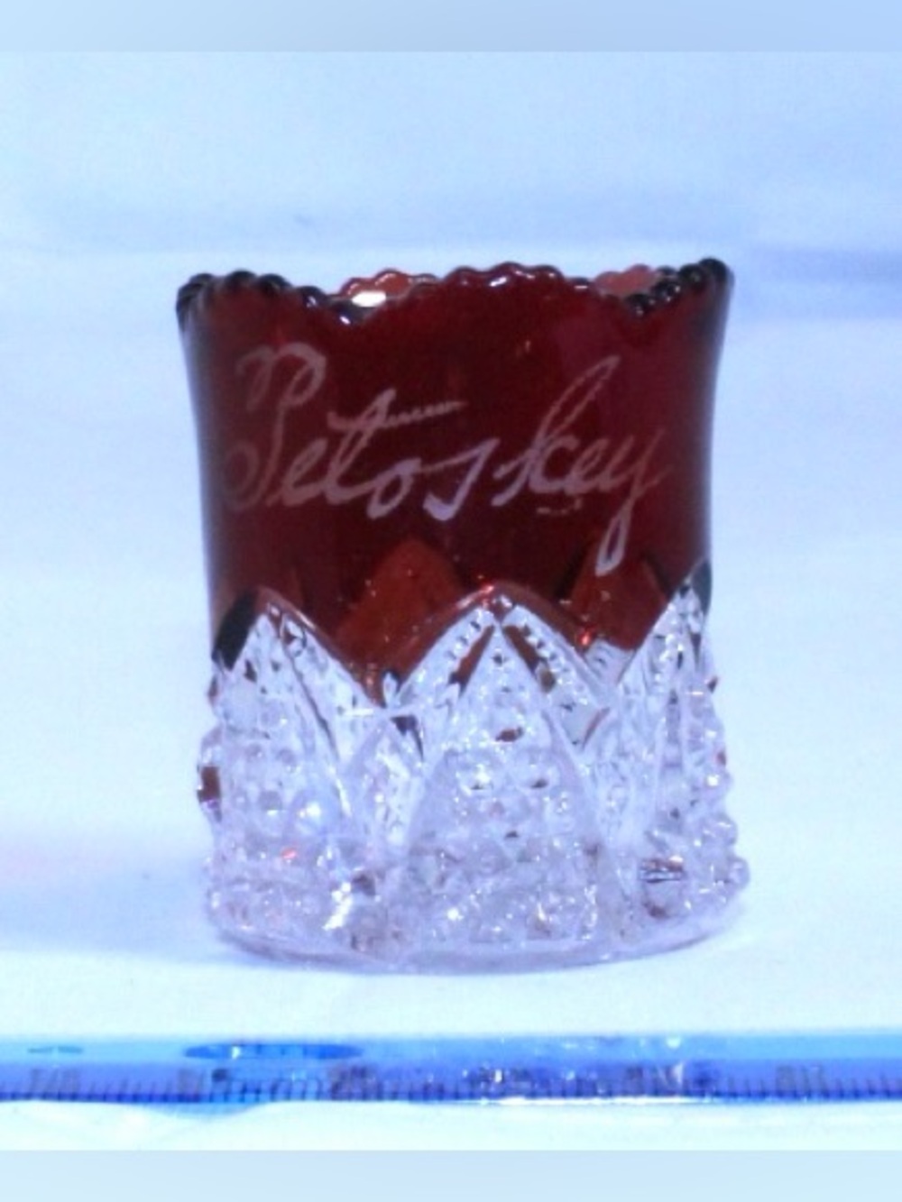 ANTIQUE Early American Pattern EMPG Ruby Flash Button Arches Toothpick Holder